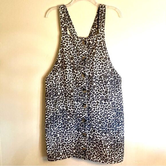 PrettyLittleThing Leopard Pinafore Denim Dress Brown Black Size US 8 UK 12 - Picture 4 of 11